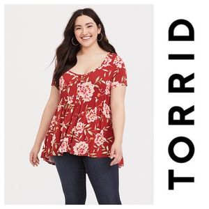 Torrid Super Soft Red Floral Babydoll Top